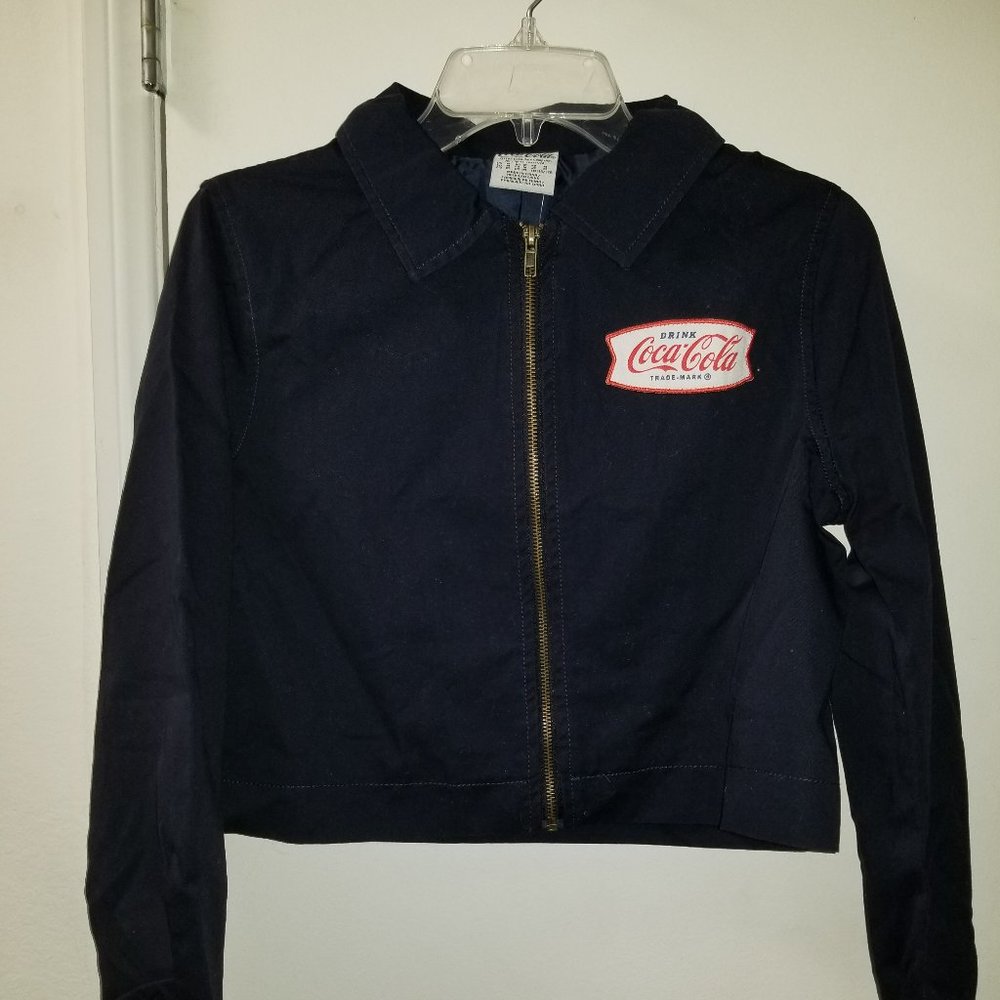 Coca cola Crop zip front jacket patches front and back long sleeve